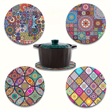 Juego de 4 Manteles Individuales de Madera con Mandala - Duraderos, Resistentes al Calor, Antideslizantes y Fáciles de Limpiar - Perfectos para el Hogar, la Oficina, Fiestas y Festivales