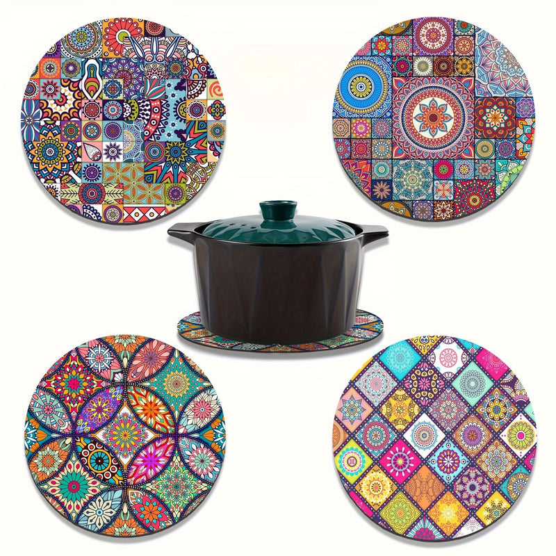 Juego de 4 Manteles Individuales de Madera con Mandala - Duraderos, Resistentes al Calor, Antideslizantes y Fáciles de Limpiar - Perfectos para el Hogar, la Oficina, Fiestas y Festivales