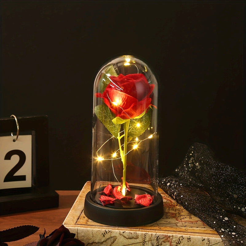 1 rosa artificial eterna con pantalla de luces LED creativas, decoración ideal para regalos de San Valentín y días festivos
