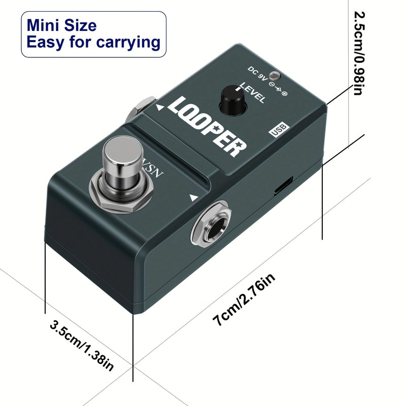 Pedal de Loop para Guitarra, Efecto Looper Digital con 10 Minutos de Grabación y Overdubs Ilimitados, Pedales Mini Tamaño True Bypass para Guitarras Eléctricas y Bajos