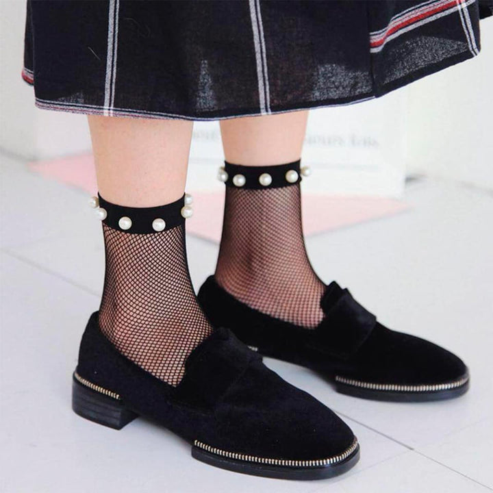 Medias Perladas Talla Única Malla Negras Dama OE-200