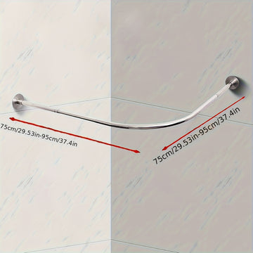 1pc Barra de Cortina de Esquina Ajustable sin Taladro - Organizador de Baño Montado en Pared, Acero Inoxidable Resistente al Óxido para Baño y Vestidor, Diseño Moderno, Acabado Metálico Elegante, Construcción Duradera