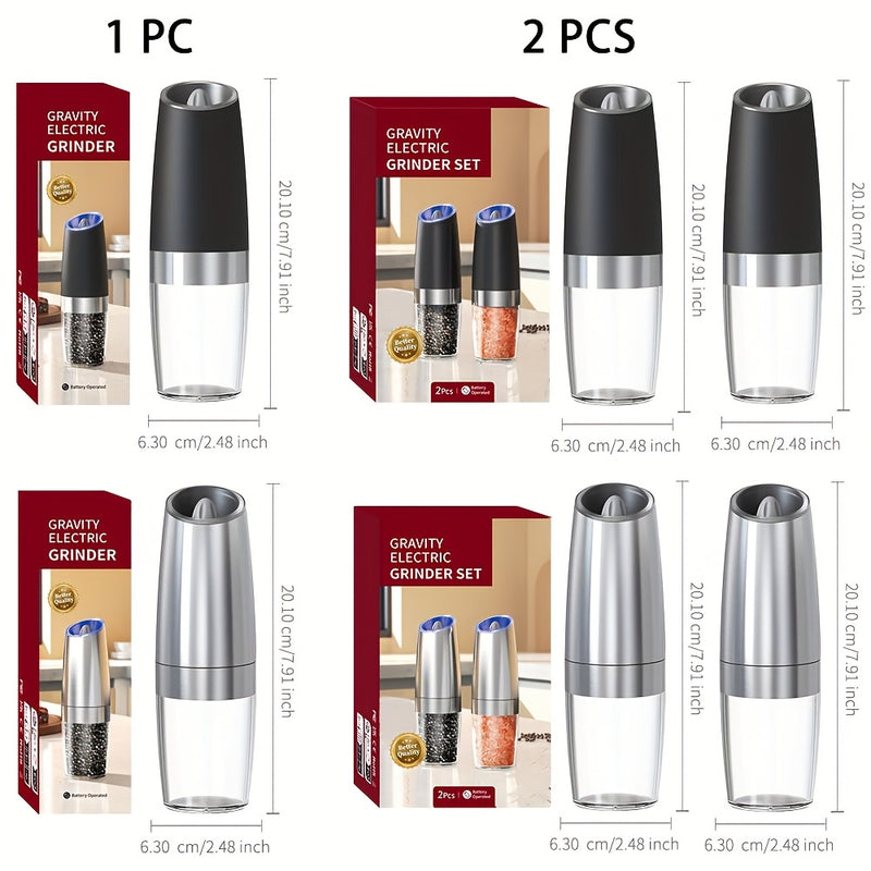 1pc/2pcs, Molinillo de Sal y Pimienta Eléctrico por Gravedad, Automático con Molienda para Sal Marina y Pimienta Negra, Inclinación Automática, Alimentado a Batería, Gran Capacidad, Fácil de Limpiar, Operación con Una Mano, Luz LED Incluida, Regalo Creat