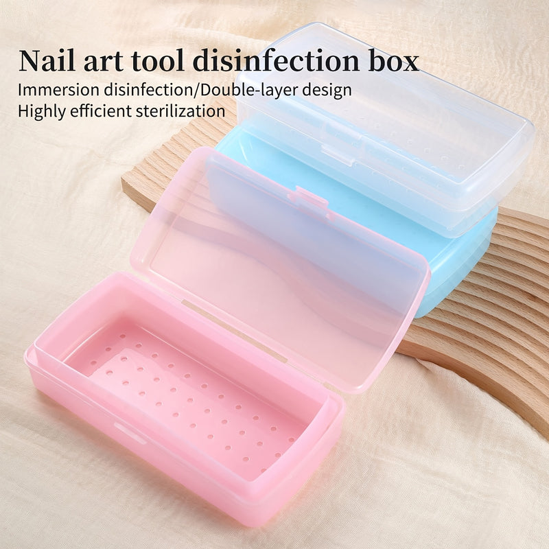 1 caja de esterilización de uñas - bandeja de almacenamiento de esterilización rápida con compartimentos, ideal para uso en salones de uñas y organización de decoración, material PP duradero, transparente rosa/azul/verde, accesorios de arte de uñas