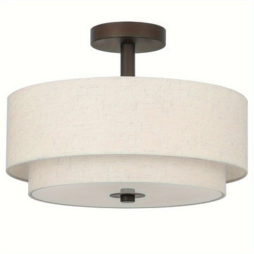 3 luces de montaje semi empotrado, luminaria de techo cercana con pantalla de tela, latón dorado retro, luz de tambor semi empotrado de 15.7 pulgadas para dormitorio y sala de estar