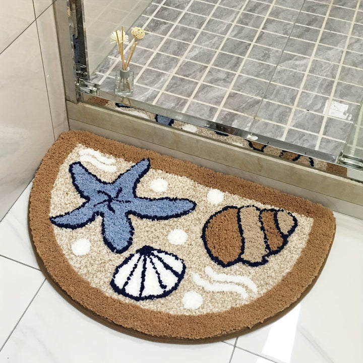 Tapete de baño con diseño de estrella de mar y conchas, 44.96x69.85 cm - Suave, lavable a máquina, respaldo antideslizante de TPR, alfombra esponjosa absorbente para baño, dormitorio, cocina y entrada
