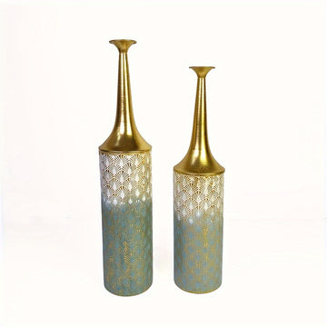 Juego de 2 Grandes Jarrones Decorativos Altos para Suelo - 23.4/26 pulgadas, Gran Jarrón Costero para Decoración del Hogar en la Sala de Estar, Jarrones Rústicos de Flores Metálicos para Planta y Casa de Campo