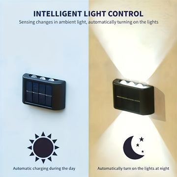 Lámparas solares para exterior con 6 LED, paquete de 2 piezas. Incluye 6 luces LED, 2 modos de iluminación, sin necesidad de carga, fácil instalación y no daña la pared