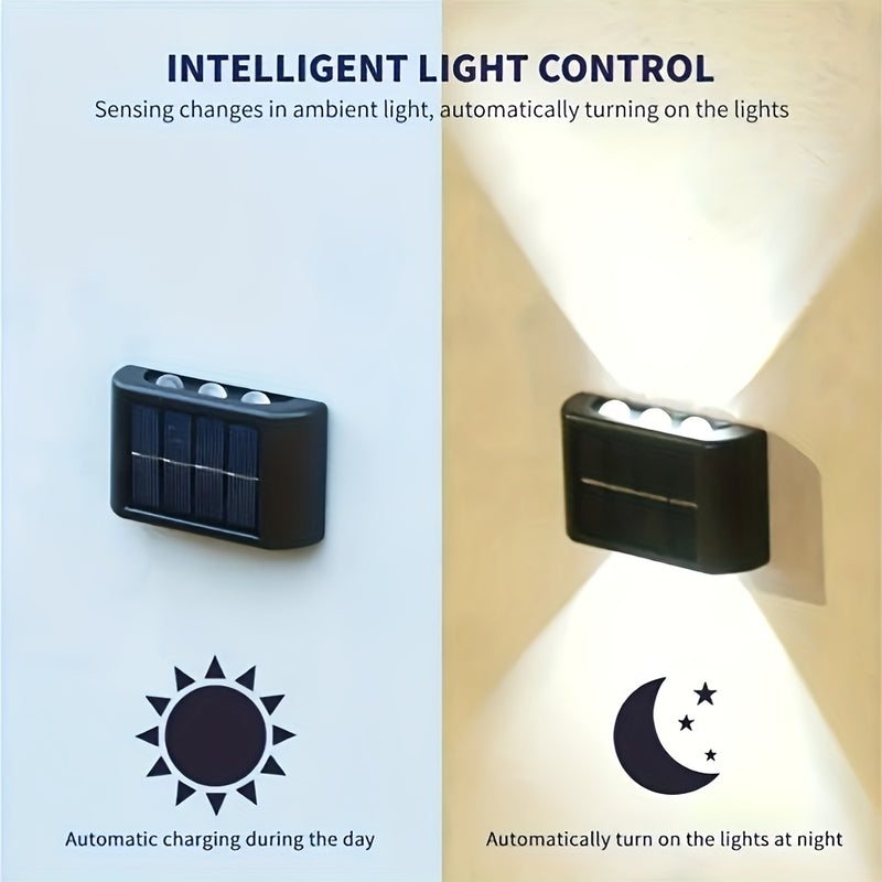 Lámparas solares para exterior con 6 LED, paquete de 2 piezas. Incluye 6 luces LED, 2 modos de iluminación, sin necesidad de carga, fácil instalación y no daña la pared