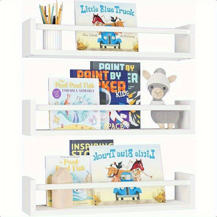 Estante de almacenamiento para niños, estante flotante montado en la pared, estante de madera sólida blanco para decoración de dormitorio, utilizado para almacenar libros, juguetes y decoración.