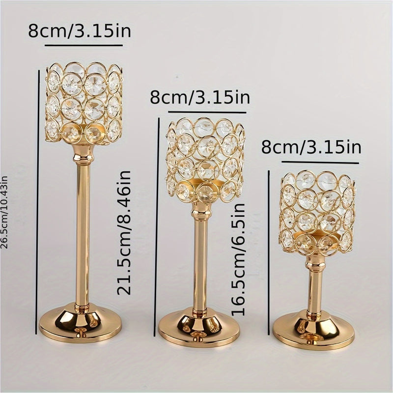 3 Piezas de Portavelas con Cristales - Acabado Elegante Envejecido para Decoración de Mesa, Navidad y Ambiente Romántico en Cenas
