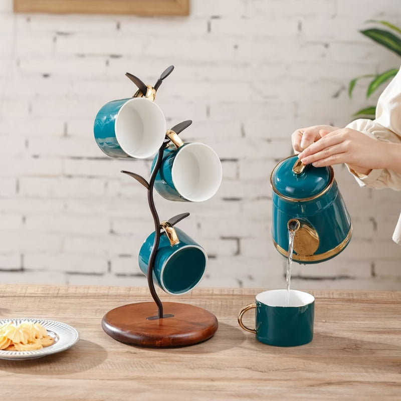 Soporte de almacenamiento colgado para taza de café de madera y hierro, acabado pulido, fácil de instalar, estilo de moda, para mesa