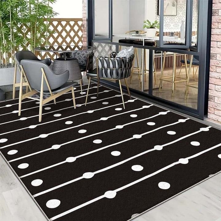 Alfombra Seven Stars de Poliéster Lavable a Máquina - Bajo Pelo para Interior/Exterior con Rayas, Cuadros y Diseños Sólidos, Base Antideslizante, Tamaños Grandes hasta 2.16m² para Patio, Jardín, Sala o Dormitorio