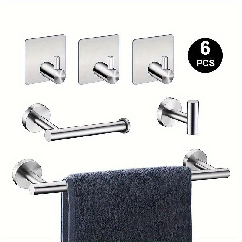 Juego de accesorios para baño, 6 piezas, barra para toallas y soportes, montaje en pared, acero inoxidable, color negro mate, 16 pulgadas