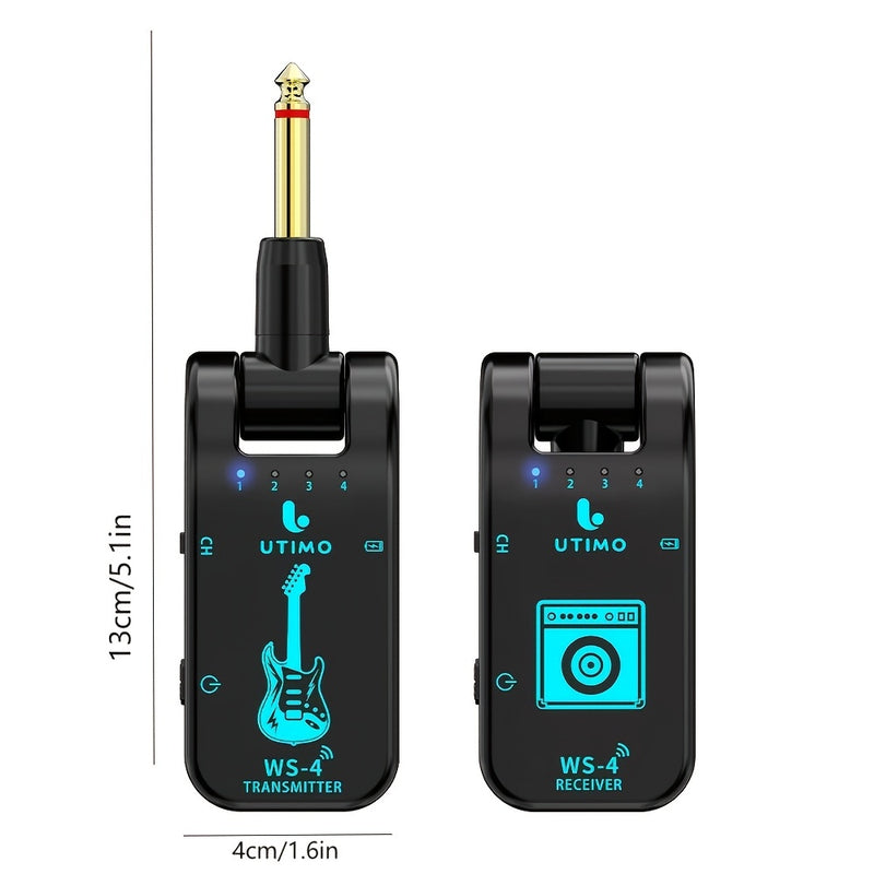 Conjunto de Transmisor y Receptor de Guitarra Recargable Inalámbrico 2.4G para Guitarra Eléctrica, Bajo, Instrumentos de Viento Eléctricos Plug and Play Transmisión en Tiempo Real de 48K/16bit con Conector Rotativo de 282 Grados