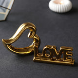 Conjunto de 2 piezas de cerámica electroplata con amor 'LOVE' adornos, decoración de alta gama para sala de estar, armario de vino, armario de TV, regalo de boda.