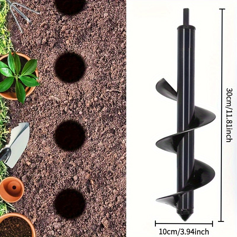 Punta de taladro para jardín de alta resistencia de 4"x12" con cuchillas de metal - 3/8" de diámetro hexagonal, mango ergonómico para plantar, mezclar suelo y cavar agujeros | Construcción metálica duradera para cavar y plantar fácilmente en jardín, césp