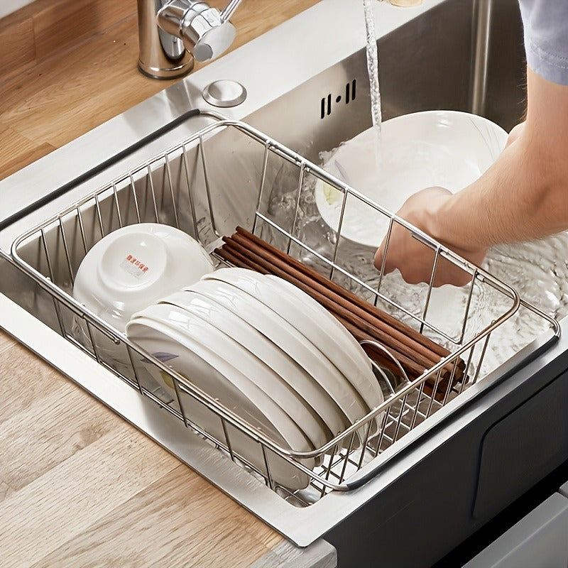 1 pieza de filtro telescópico ajustable para fregadero con brazo extensible - escurridor plegable, sin batería, accesorio moderno para cocina | soporte para platos | filtro y escurridero ajustable