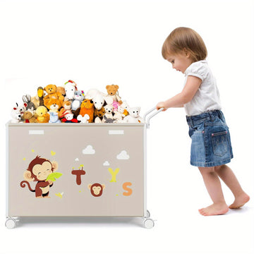 72L Caja de Juguetes para Sala, Gran Baúl Organizador con Ruedas para Niños y Niñas, Almacenamiento Extra para Juguetes