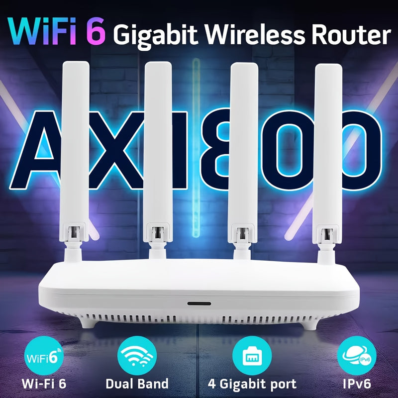 Ruta de doble banda AX1800, con 4 puertos Ethernet - WiFi de alta velocidad de 5GHz, admite hasta 32 dispositivos, compatible con EasyMesh, alto rendimiento, gran ganancia, alta sensibilidad de recepción, amplio ancho de banda, baja latencia, alta densid
