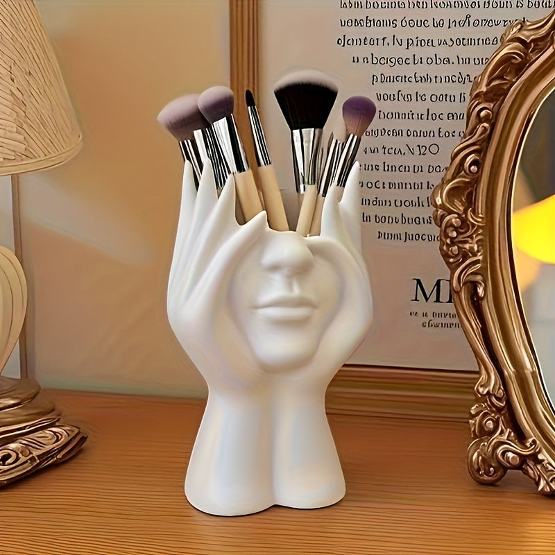 Porta Pinceles de Maquillaje Escultura Artística Única, Organizador de Escritorio para Brochas, Material Decorativo en Resina, Diseño Antideslizante y Ligero, Adecuado para 11 Festivales