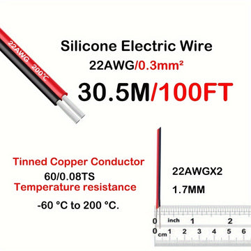 Cable de Altavoces de Silicona Premium 22AWG - Conexión de Audio de Bajo Voltaje de Alta Calidad para Sistemas de Auto o Cine en Casa - Conector Macho a Macho con Aislamiento Duradero y Diseño Flexible para Fácil Instalación
