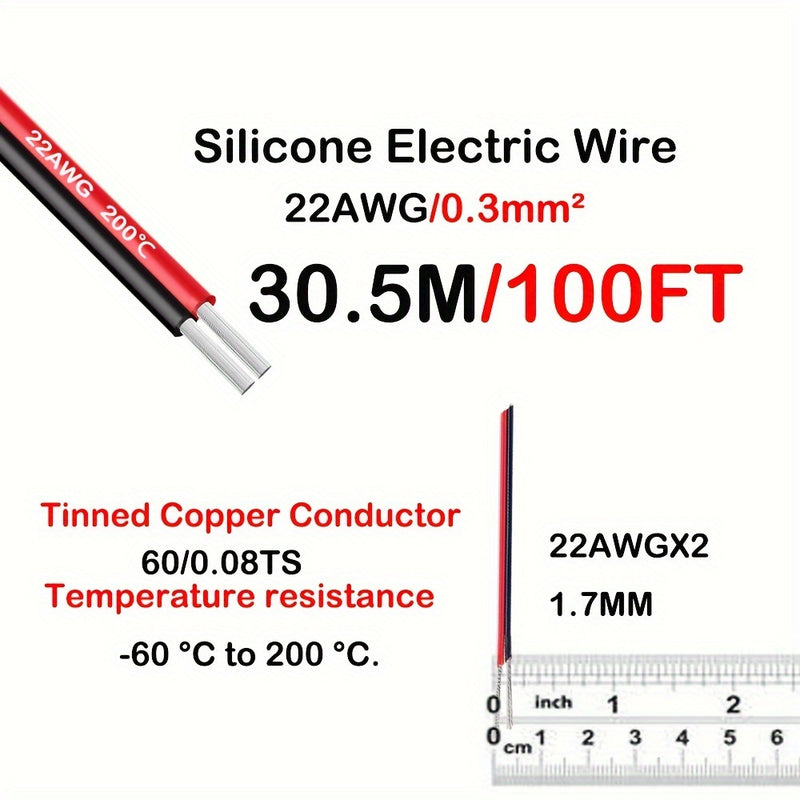 Cable de Altavoces de Silicona Premium 22AWG - Conexión de Audio de Bajo Voltaje de Alta Calidad para Sistemas de Auto o Cine en Casa - Conector Macho a Macho con Aislamiento Duradero y Diseño Flexible para Fácil Instalación