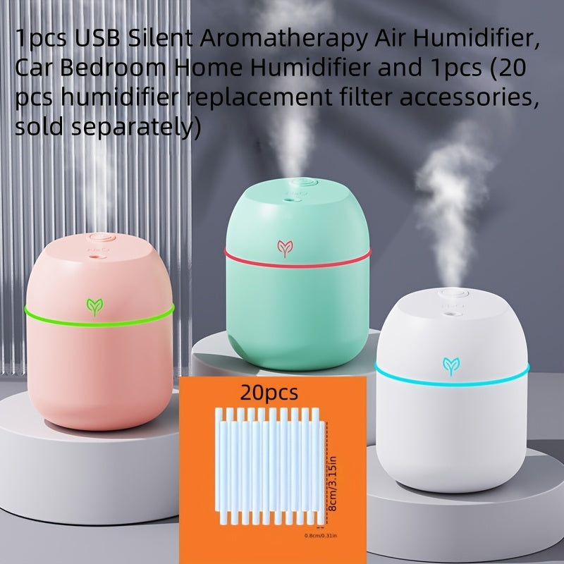 1pc Humidificador de Aire Silencioso USB para Aromaterapia, Humidificador para Coche y Hogar con 1pc (20pcs Filtros de Repuesto, Venta por Separado)