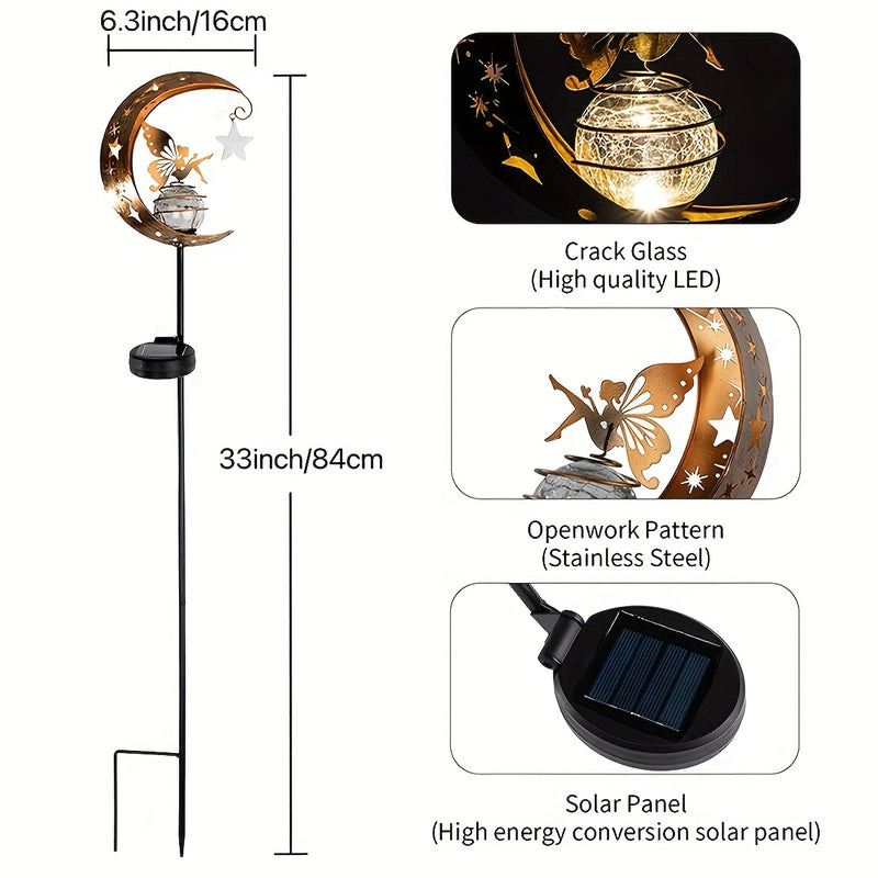 Decoraciones solares para jardín, luces de hadas lunares, globo de vidrio agrietado solar, luces LED cálidas para senderos pequeños, céspedes y patios, y como regalos para madres, abuelas y damas