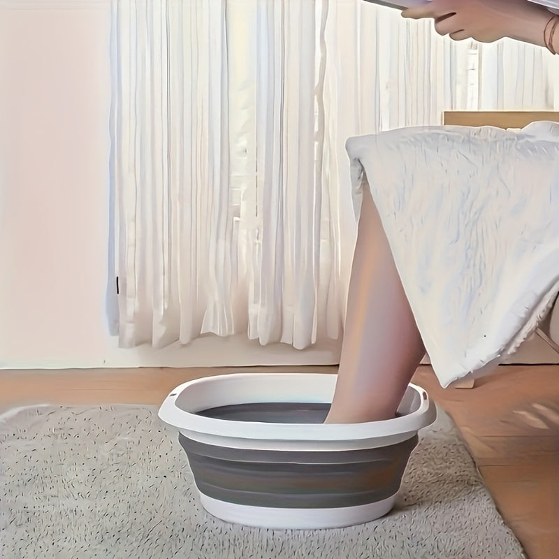 Esencial de Viaje | Bañera de Pie Plegable y Portátil - Plástico Grueso Duradero con Diseño a Rayas - Ideal para el Hogar, Residencia Universitaria o Uso al Aire Libre - Perfecto para Lavar Manos y Pies
