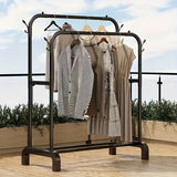 1pc Perchero clásico de doble varilla, gran capacidad de hierro y plástico, de pie con estantes para abrigos, sombreros, zapatos - Ideal para dormitorio, balcón, almacenamiento de baño - Fácil autoensamblaje, perchero autoensamblado | Elegante acabado ne