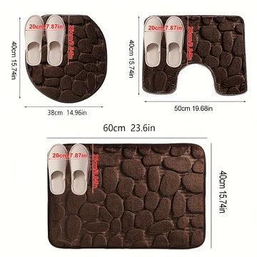3 piezas Conjunto de alfombras de baño de patrón geométrico, Antideslizante, Tejido de punto, Hecho a máquina Alfombras de baño de poliéster, Esponja suave absorbente, Kit de alfombra de baño cómodo con alfombrilla de inodoro, solo para lavado a mano