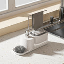 Juego de 1 dispensador de jabón y soporte para esponja 2 en 1 moderno para cocina, acero inoxidable 304, sin necesidad de electricidad o baterías, organizador para mesón de baño con bomba de jabón y dispensador de líquido para lavar platos
