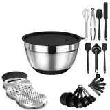 Juego de 22/32 tazones de acero inoxidable con tapa y rallador, anidables, antióxido, aptos para hornear, preparar, cocinar, mezclar ensaladas, servir alimentos, lavavajillas seguro, varios tamaños, ideal para Navidad, perfecto para Acción de Gracias