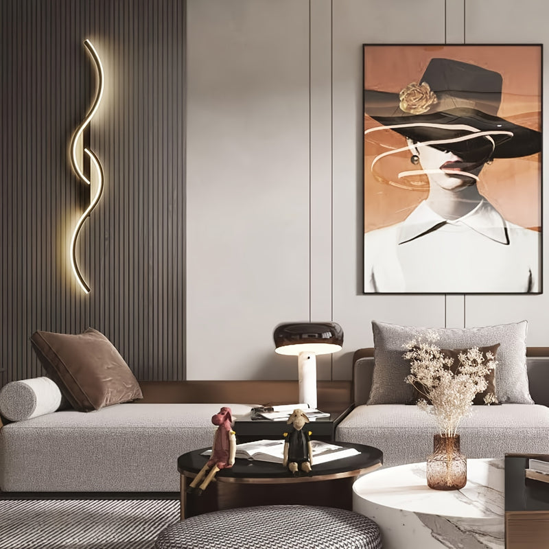 1pc Aplique de pared LED negro moderno, lámpara de pared acrílica lineal de 120 cm, instalación semi empotrada, clip extraíble, cableado, 85 V-265 V, para sala de estar, dormitorio, pasillo, tocador de baño - Bombilla no incluida