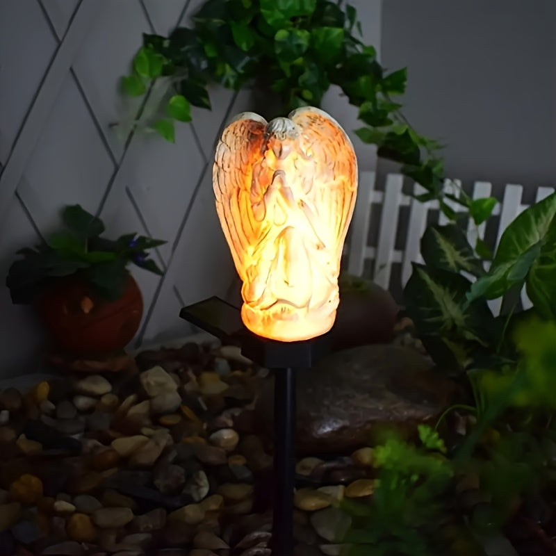 Ángel Blanco Solar Lámpara de Resina Artesanal con LED Iluminación Exterior para Jardín Luz Solar Decorativa para Césped y Senderos, Luces Paisajísticas para Patio y Fiestas