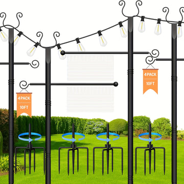 2 Paquetes de Columnas de Luces de Cuerda de Metal Pesado - 10 pies (3,05 metros) de Columnas Ajustables para Exteriores con Grueta, No Se Necesita Cableado para Patio, Muelle, Jardín, Boda - Columnas de Iluminación Duraderas y Resistentes al Tiempo, Dec