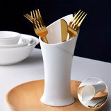 Juego de 1 elegante recipiente de cerámica blanca para utensilios, soporte de cubiertos de lujo para comedor, organizador versátil de cubiertos y palillos para cocina, hogar y uso en restaurantes