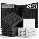 24 piezas de paneles de espuma acústica de alta densidad - 10x10x2/12x12x2 pulgadas, paneles de aislamiento acústico negros y blancos con adhesivo de doble cara para estudio, cine en casa, KTV - Instalación fácil, reducción de ruido, paneles de aislamien