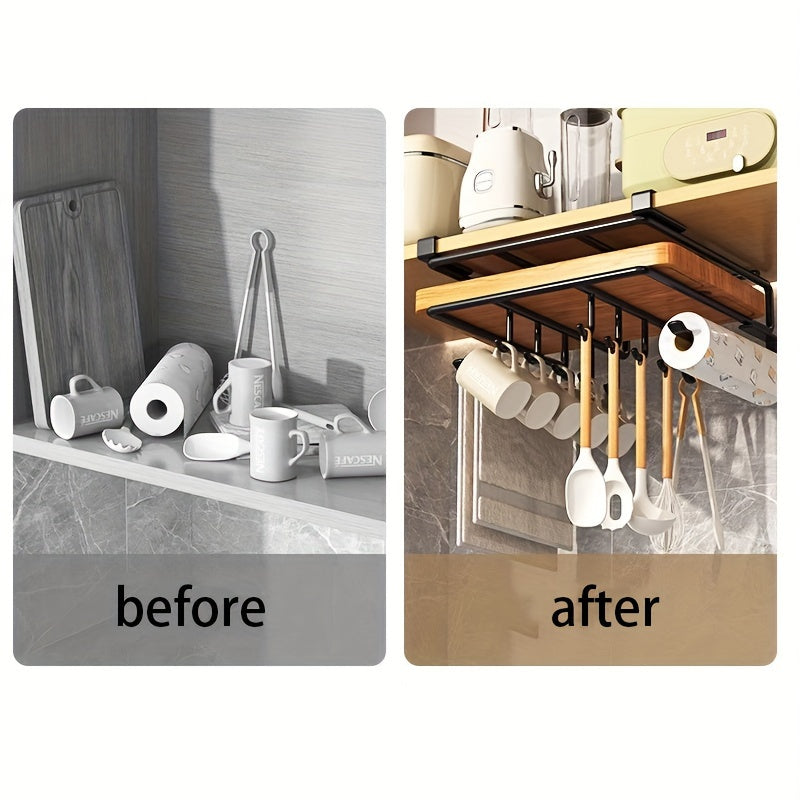 Gancho de Acero Inoxidable para Cocina con Tabla de Cortar - Organizador Fácil de Montar en la Pared para Puertas de Armarios, Toallas, Herramientas y Utensilios, Ideal para Almacenamiento en Cocinas o Baños, Estante Montado en la Pared | Espacio Organiz
