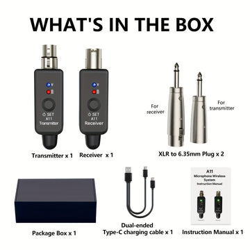 [Micrófono Inalámbrico de Alta Calidad] Sistema de Micrófono Inalámbrico de 2.4Ghz - Transmisión de Sonido de Alta Calidad Compacto Recargable por USB con Adaptador XLR y Puerto de Carga Tipo-C - Ideal para Mezcla de Audio y Micrófonos Dinámicos y de Con