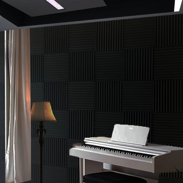 Conjunto de 48 Paneles de Pared Insonorizantes de Espuma Negra para Estudio, 12"x12"x1" - Espuma de Alta Densidad para Grabación y Absorción del Sonido, Ideal para Músicos