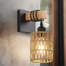 1pz/2pzs Apliques de Pared Estilo Boho de Ratán, Lámparas de Pared Tejidas al Hilo con Brazo de Madera para Casa de Campo, Grandes Luces Montadas en la Pared Rústicas de Mimbre para Dormitorio Guardería Sala de Baño y Salón