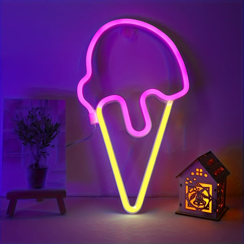 1 pieza de luz de helado de nieve rosa, alimentada por USB o batería, serie de enfriamiento de verano, decoración del hogar, ideal para camión de comida, restaurante, luz nocturna de habitación, decoración de fiesta (batería no incluida), colgante de par