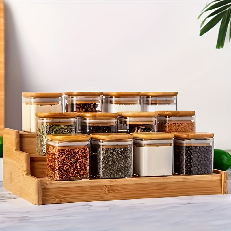 12 piezas en un conjunto, frascos sellados para alimentos apilables, botellas de vidrio de borosilicato de alta calidad con tapas de bambú, cajas de almacenamiento de granos de cocina, contenedores a prueba de humedad.