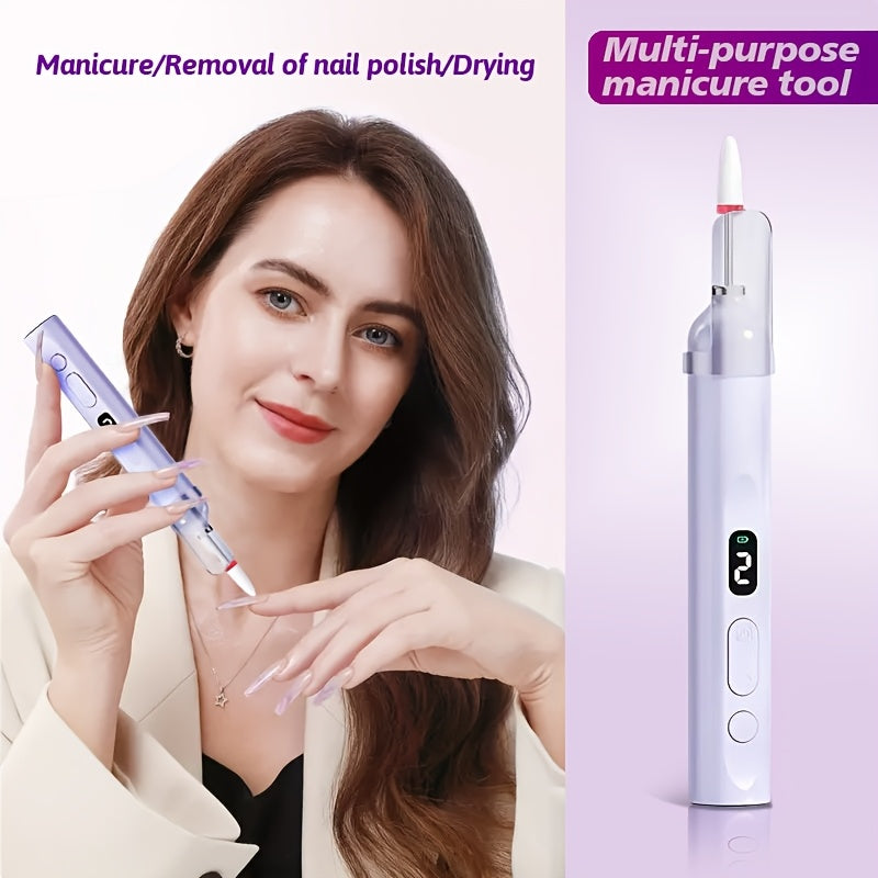Juego de manicura eléctrica portátil con lámpara de uñas LED - Herramienta de manicura y eliminación de esmalte de uñas multiusos, incluye varios taladros y piezas de uñas, hipoalergénico, batería de litio recargable, ideal para el hogar, la oficina, los