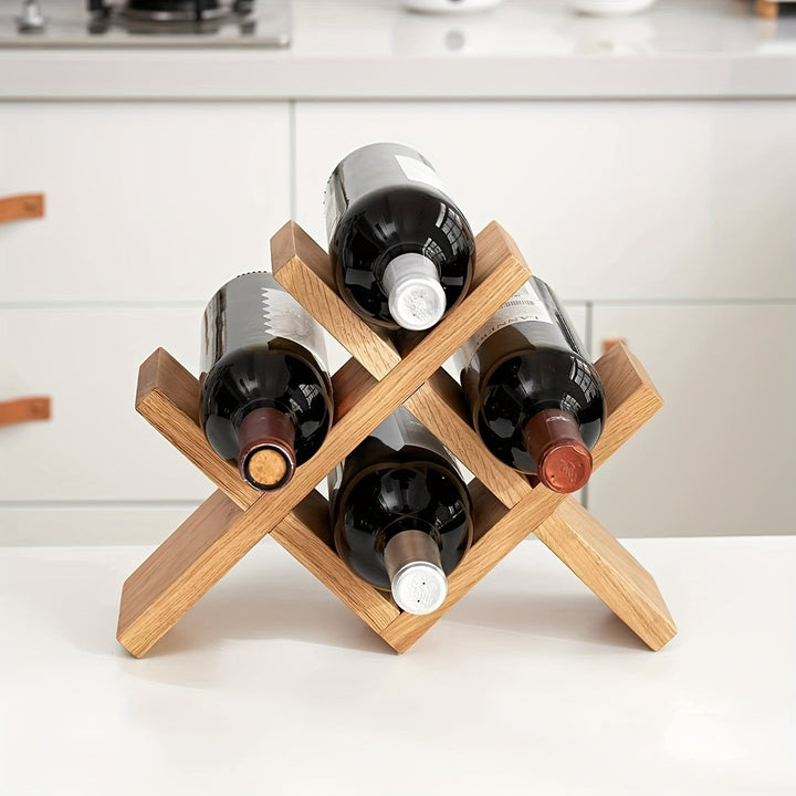 Sostenedor de Vino de Madera Apilable - Construcción de Tronco Sólido, Estilo Europeo, Estantería de Almacenamiento de Licores Multi-Ranura para Decoración del Hogar
