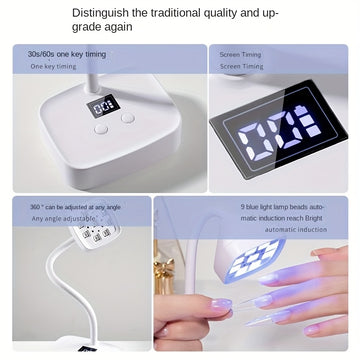Lámpara LED portátil y recargable, con botón de activación, curación de 30 segundos para aplicaciones de uñas de gel más rápidas.
