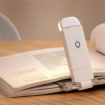 1 lámpara de lectura USB mini, portátil, plegable, con protección para los ojos, 3 niveles de brillo ajustable, luz cálida y fría, con clip para libros, diseño ahorrador de espacio, recargable, ideal para lectura nocturna, trabajo, dormitorio o residenci