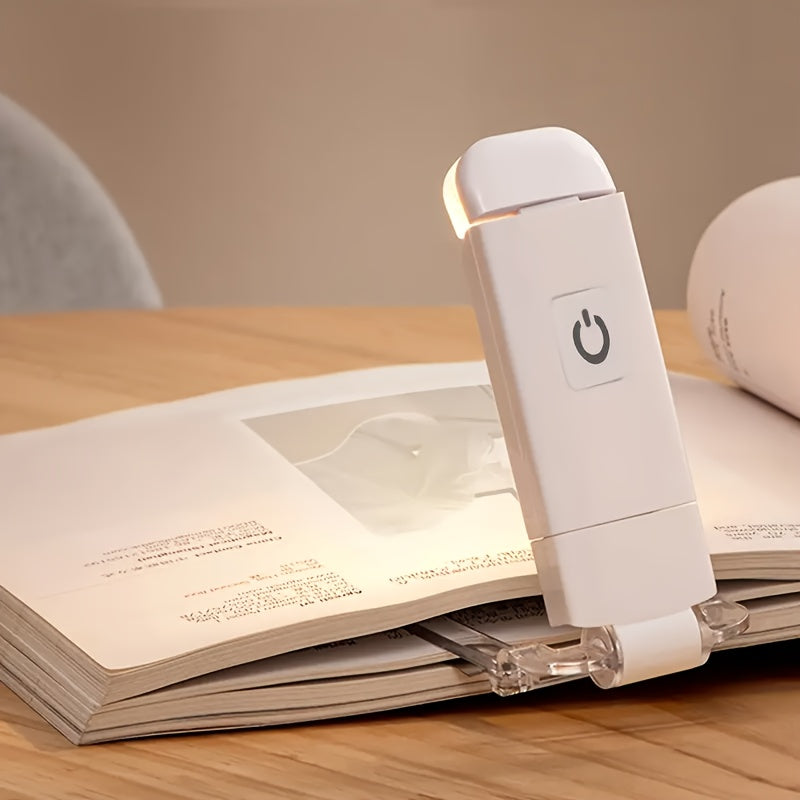 1 lámpara de lectura USB mini, portátil, plegable, con protección para los ojos, 3 niveles de brillo ajustable, luz cálida y fría, con clip para libros, diseño ahorrador de espacio, recargable, ideal para lectura nocturna, trabajo, dormitorio o residenci